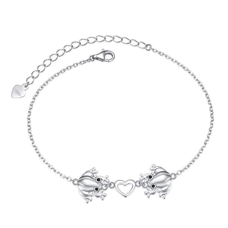 [Australia] - (Health and Longevity) S925 Sterling Silver Turtle/Frog Heart Bracelets for Women Teens Girls Adjustable Animal Bracelet Jewelry 7+2 Inches Frog 