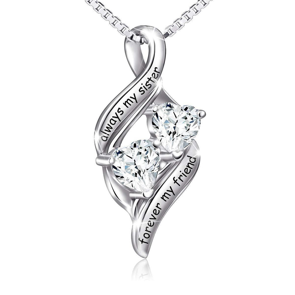 [Australia] - 925 Sterling Silver Heart Necklace for Women Engraved"Always My Sister/Mother/Daughter, Forever My Friend", Forever Love Pendant Necklaces with Sparkling Cubic Zirconia 18 Inches 