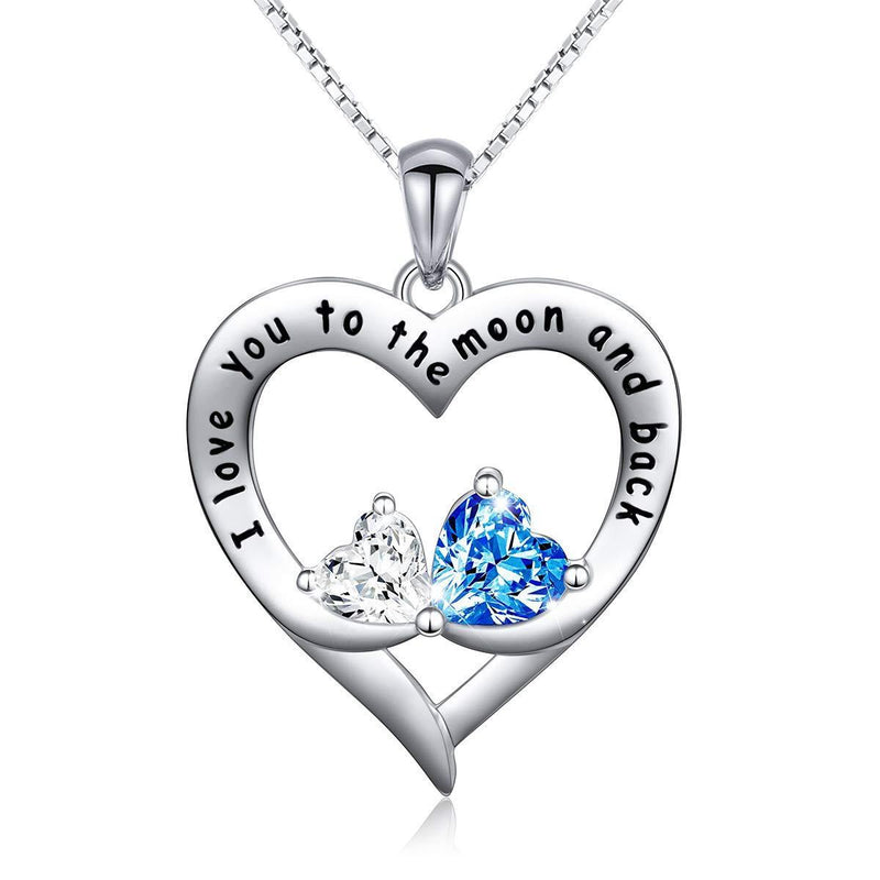 [Australia] - Mothers Day Necklaces 925 Sterling Silver Heart Necklace with Message"I Love You to the Moon and Back""Love You More" Cubic Zirconia Pendant 18 Inches, Best Valentine's Day Jewelry Gifts Heart 2 