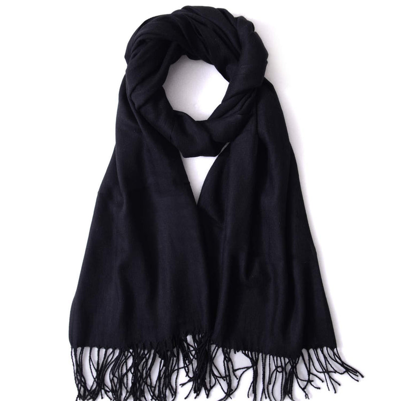 [Australia] - Winter Long Wool Soft Warm Tassel Scarves for Women Men Ladies 20 Solid color Scarfs Women Men Shawls and Wraps Black 