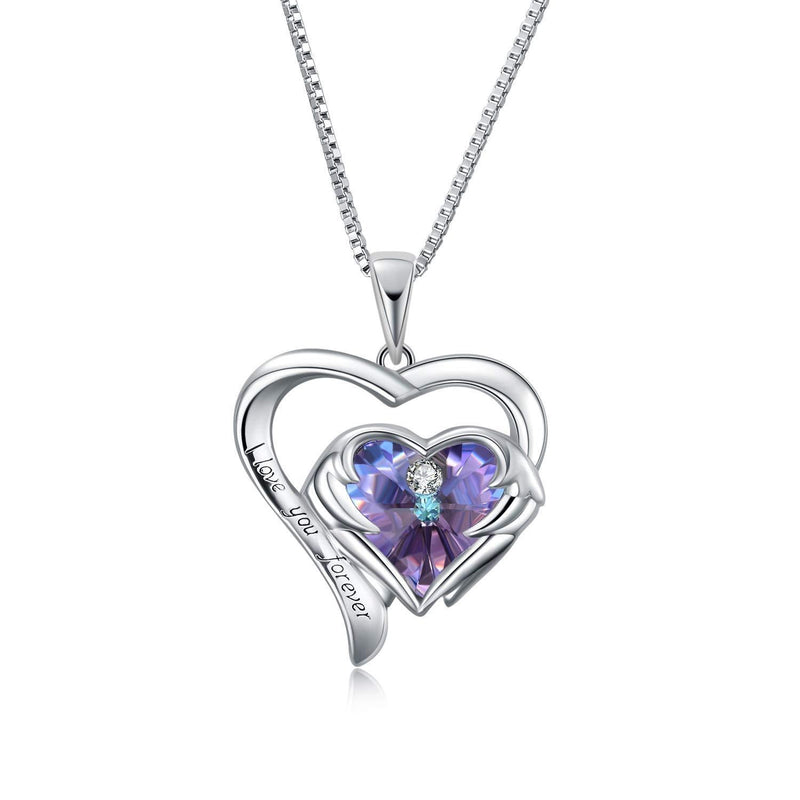 [Australia] - Sterling Silver I Love You Forever Double Heart Pendant Necklace with Crystals 