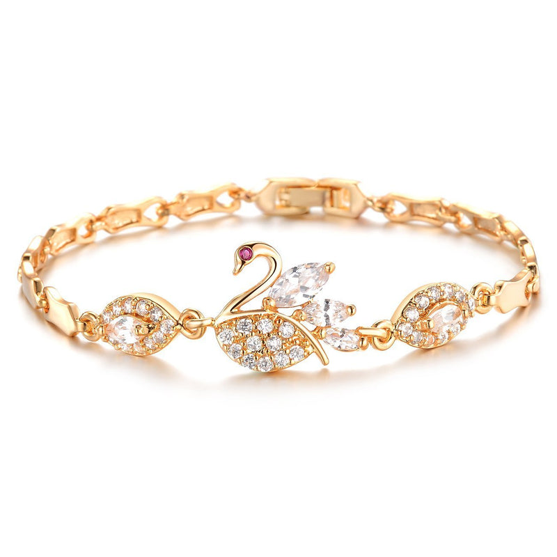 [Australia] - FJYOURIA Classic Lady Charm 18ct Gold Plated Women's Link Bracelet Bird Shape with Crystal Bracelet Wedding Gifts 
