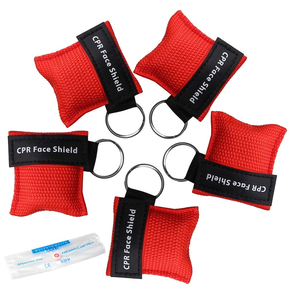 [Australia] - kuou 5 Pcs CPR Mask Keychain Ring, Emergency Kit Face Shield for First Aid or AED Training（red） 