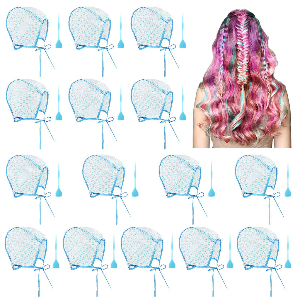 [Australia] - 15 Pack Hair Coloring Highlighting Cap with 15 Pcs Plastic Hooks for Dyeing Hair, Disposable Tipping Cap for Salon and Home 