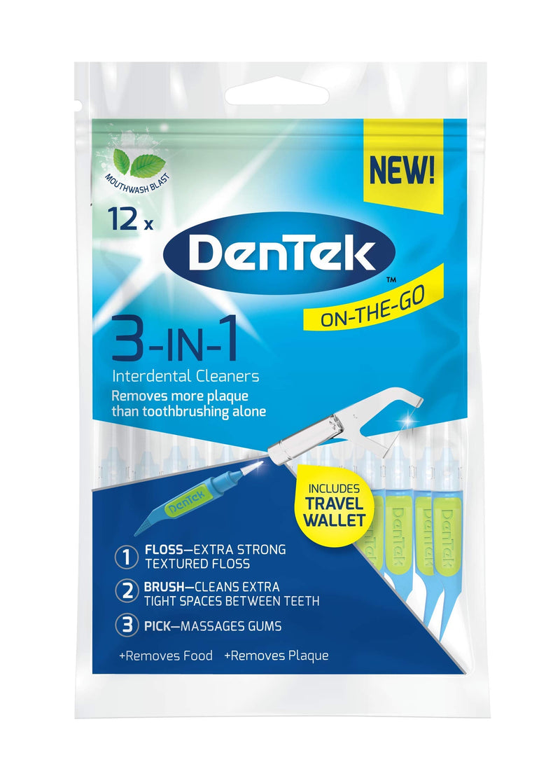 [Australia] - DenTek 3-in 1 Interdental Cleaners - Features an Interdental Brush, Floss and Pick All in One, 12 Pack 