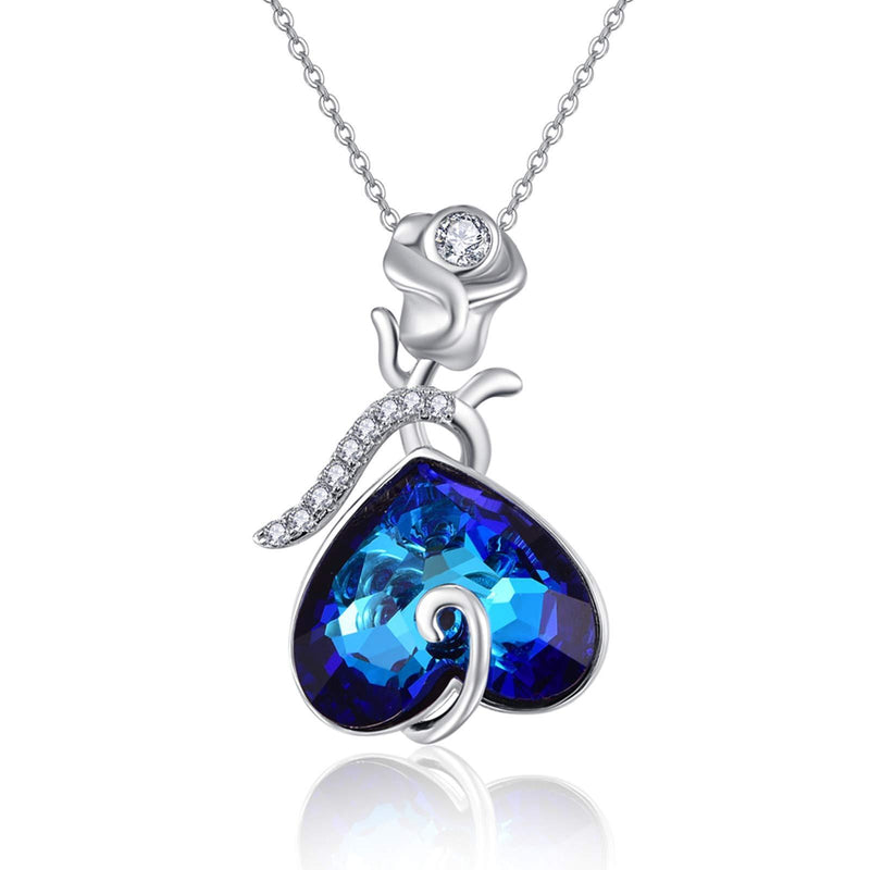 [Australia] - Blue Crystal Heart Pendant Necklace Gift Jewellery for Women A-necklace 