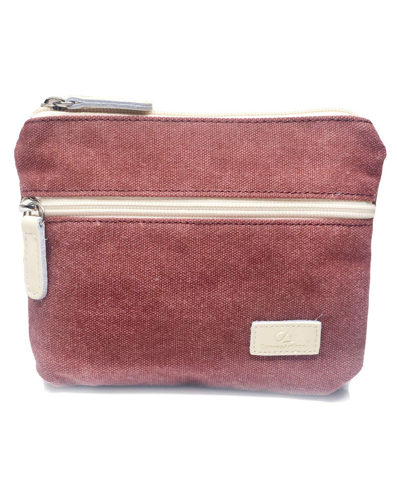 [Australia] - POPUCT Women's Retro Canvas Zipper Coin Purse Phone Pouch Cosmetic Bag (Pure Wine red) Pure Wine Red 