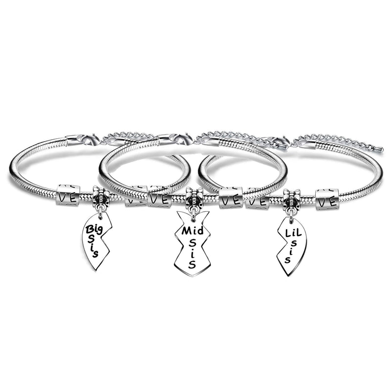 [Australia] - 3PCS Sister Bracelets Sister Jewellery Gifts Birthday Anniversary Big Middle Little Sisters 