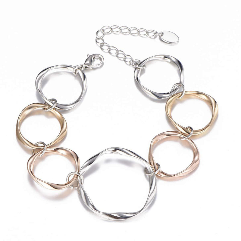 [Australia] - Ouran Link Chain Bracelet for Women, Round Circles and Ring Bracelet Fashion Rose Gold and Silver Bracelet Great Gift for Mom, Friends Mix Color 