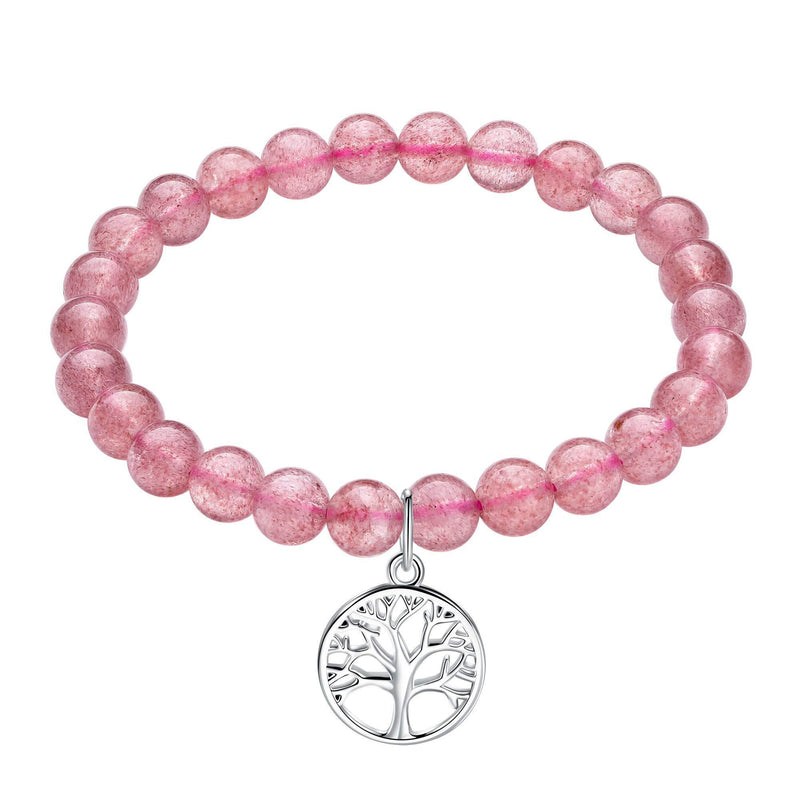 [Australia] - J.Endéar Beaded Bracelets for Womens, 8mm Natural Gemstone Bracelet, Tree of Life Friendship Bracelets with 925 Sterling Silver Tree of Life Charm Tree of Life Bracelet 