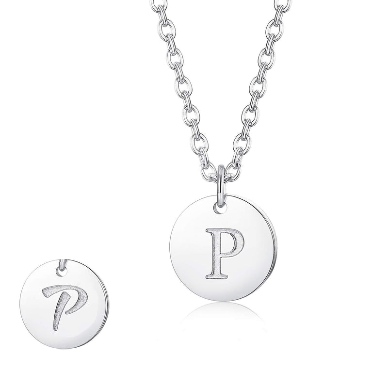 [Australia] - Milacolato Initial Necklace 925 Sterling Silver Letter Necklace Disc Double Sided Engraved Necklace Adjustable Alphabet Pendant Necklace for Women P 