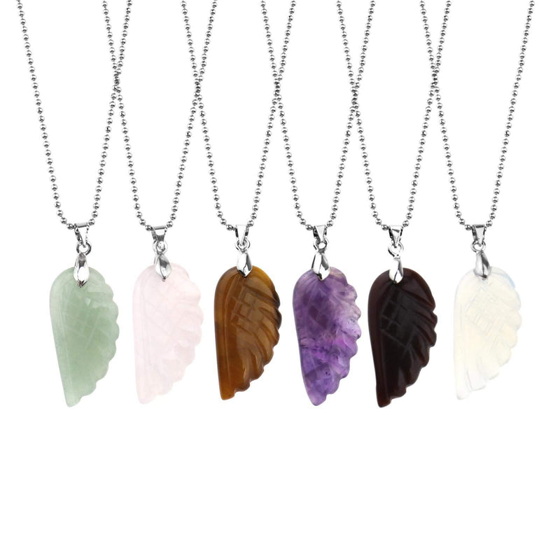 [Australia] - Create idea 6Pcs Natural Stone Angel Wings Pendant with 6Pcs Chain Necklace Set Mixed Color Jewelry Carved Gemstone Charm 