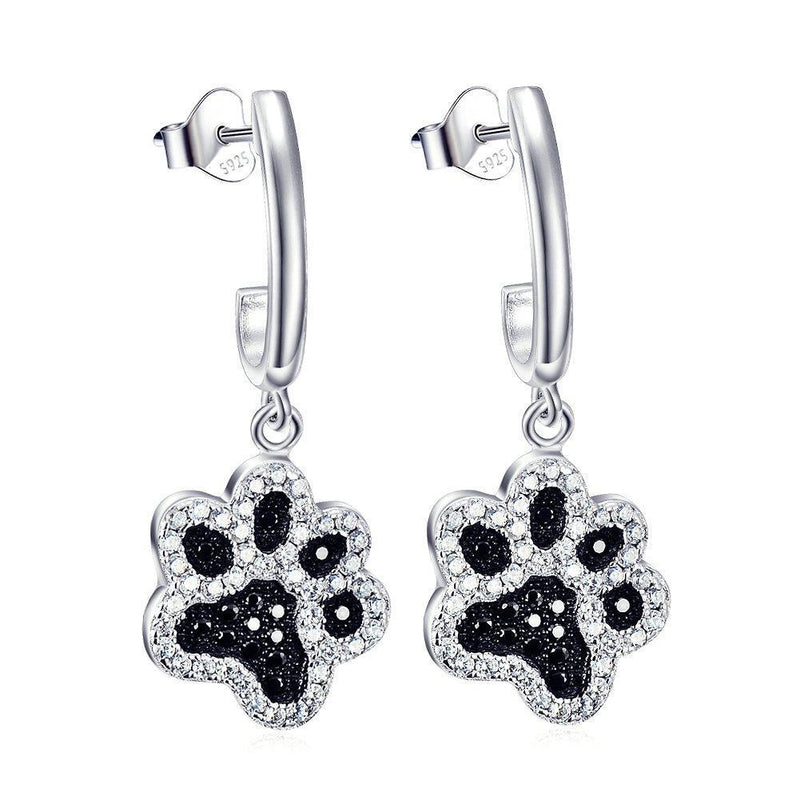 [Australia] - Paw Print Earrings 925 Sterling Silver Pet Puppy Paw Drop Dangle Earrings Dog Lover Gifts for Women 