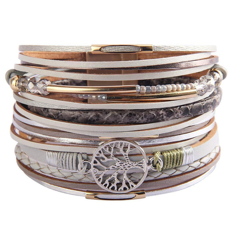 [Australia] - JAOYU Leather Wrap Bracelets for Women Tree of Life Bracelets Handmade Jewelry with Magnetic Clasp Bohemian Bracelet for Sister, Wife, Mum Tree Leather Bracelet 