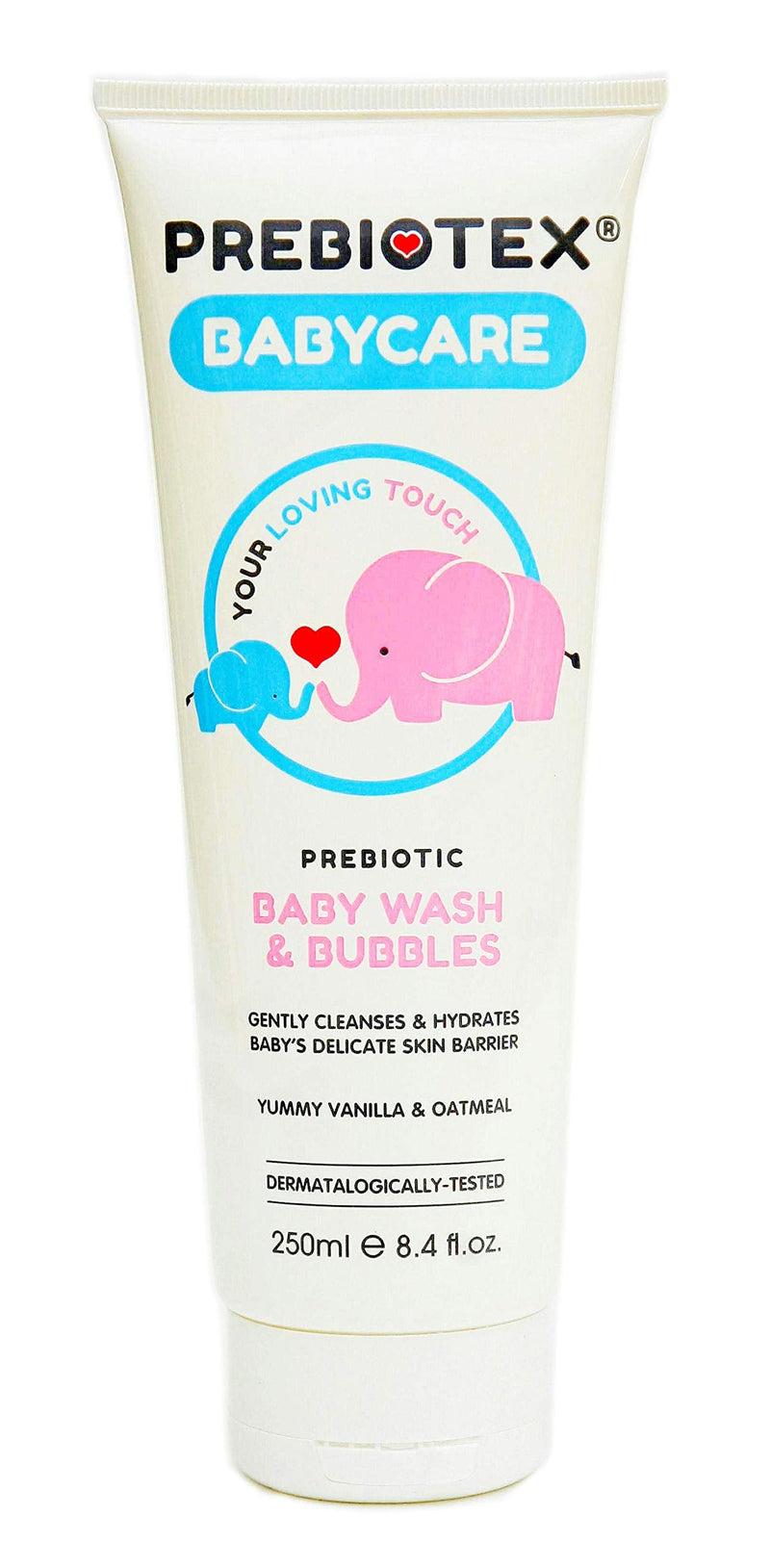 [Australia] - PREBIOTEX Baby Wash & Bubbles｜UK Brand | Sensitive Skin & Dry Skin Patches｜BIG 250ml｜Supports Baby's Skin Microbiome｜Cleanses Moisturises Protects｜Natural Prebiotics & Oatmeal | VEGAN-Society Approved 