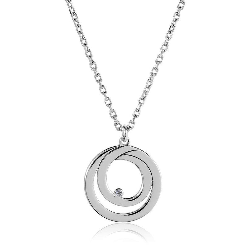 [Australia] - Vanbelle Diamond Accent Rhodium Plated 925 Sterling Silver Pendant Necklace 0.008 Carat Round-Shape (G-H Color, I2-I3 Clarity) Interlinked Circle Natural Diamond Pendant Necklace for Women 