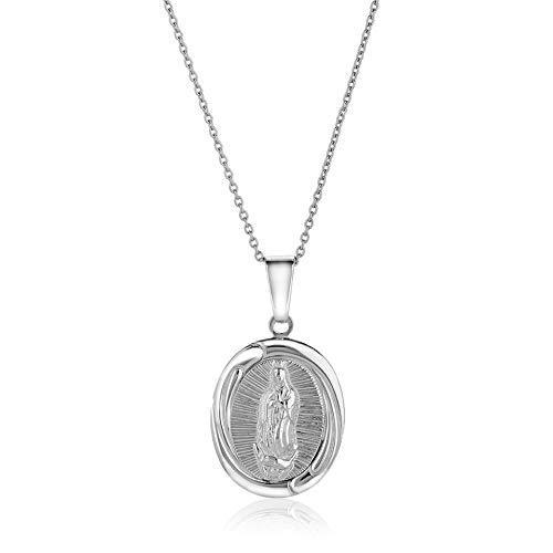 [Australia] - Vanbelle Rhodium Plated 925 Sterling Silver Our Lady of Guadalupe Medal Pendant Necklace for Men and Women 