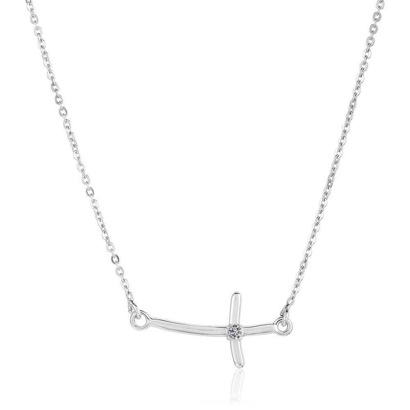[Australia] - Vanbelle Diamond Accent Rhodium Plated 925 Sterling Silver Pendant Necklace 0.023 Carat Round-Shape (G-H Color, I2-I3 Clarity) Sideway Cross Natural Diamond Pendant Necklace for Women 