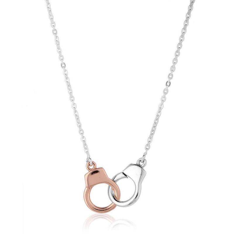 [Australia] - Vanbelle Rose Gold and Silver Plated 925 Sterling Silver Two Tone Interlink Handcuff Necklace for Women and Girls 