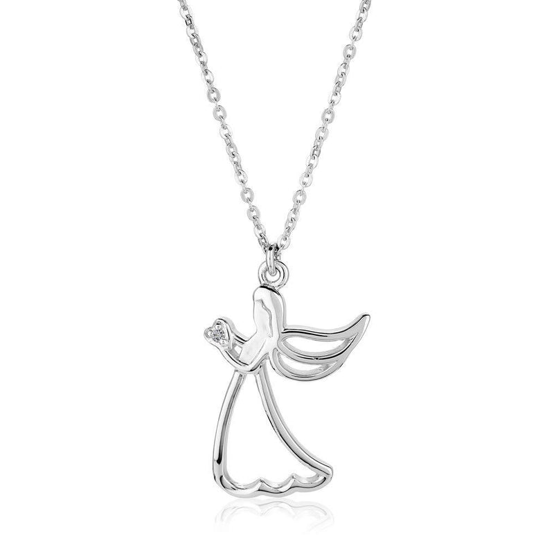 [Australia] - Vanbelle Diamond Accent Rhodium Plated 925 Sterling Silver Pendant Necklace 0.010 Carat Round-Shape (G-H Color, I2-I3 Clarity) Angel Natural Diamond Pendant Necklace for Women 