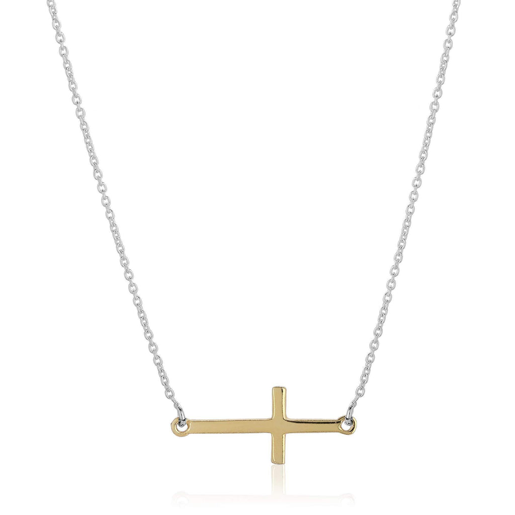 [Australia] - Vanbelle Yellow Gold Plated Two Tone 925 Sterling Silver Slanted Cross Pendant Necklace for Women and Girls 