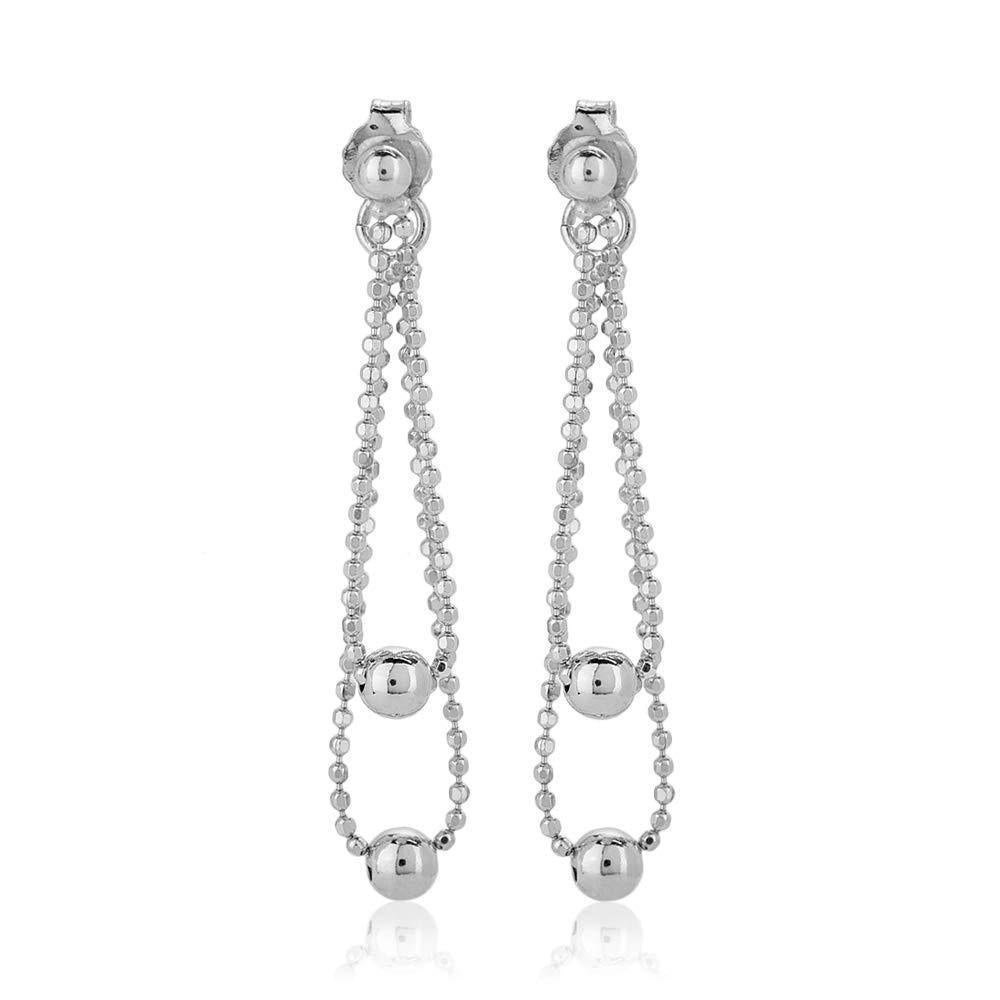 [Australia] - Vanbelle Rhodium Plated 925 Dangling Sterling Silver Ball Drop Front & Back Earrings for Women and Girls 