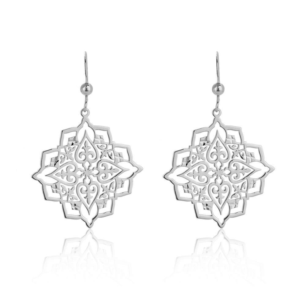 [Australia] - Vanbelle Rhodium Plated 925 Sterling Silver Light Weight Filigree Design Earrings with French Hook for Women and Girls 