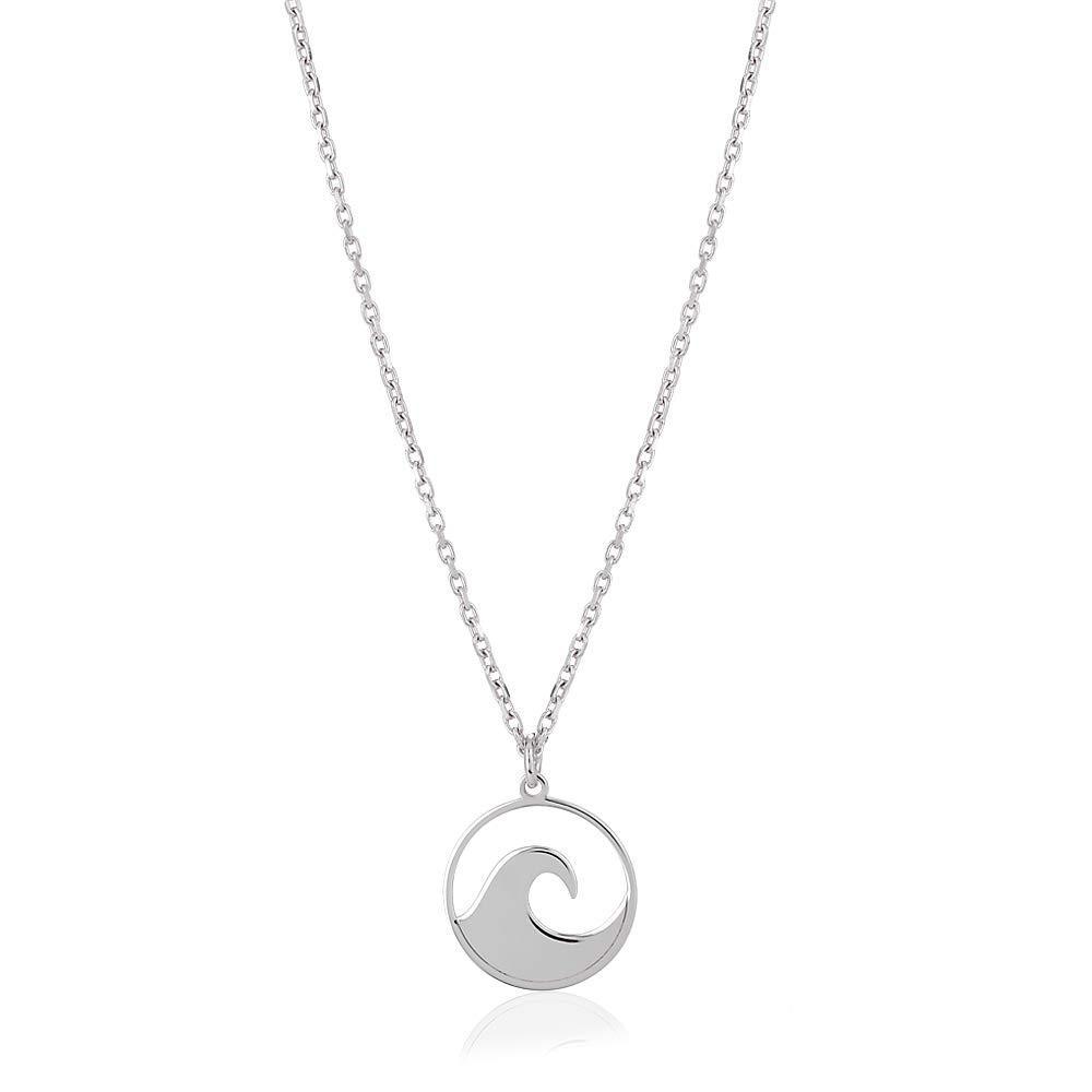 [Australia] - Vanbelle Rhodium Plated 925 Sterling Silver Wave Charm Necklace for Women and Girls 