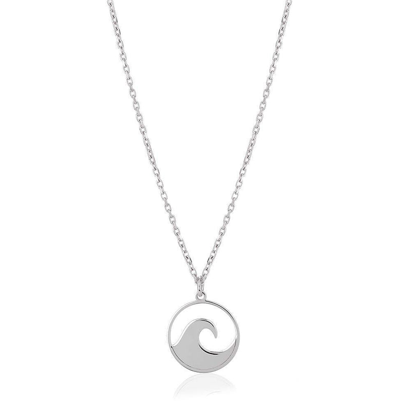 [Australia] - Vanbelle Rhodium Plated 925 Sterling Silver Wave Charm Necklace for Women and Girls 
