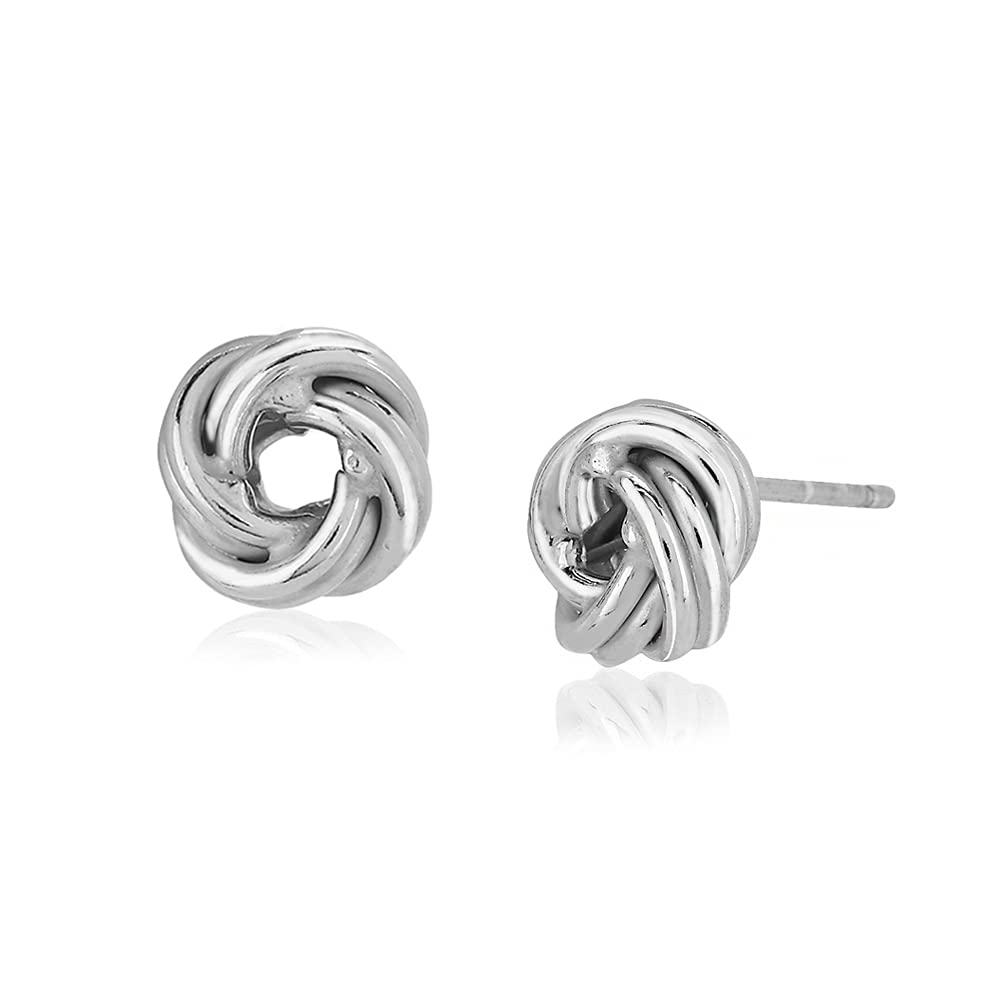 [Australia] - Vanbelle Rhodium Plated 925 Sterling Silver 10mm Knot Stud Earrings for Women and Girls 