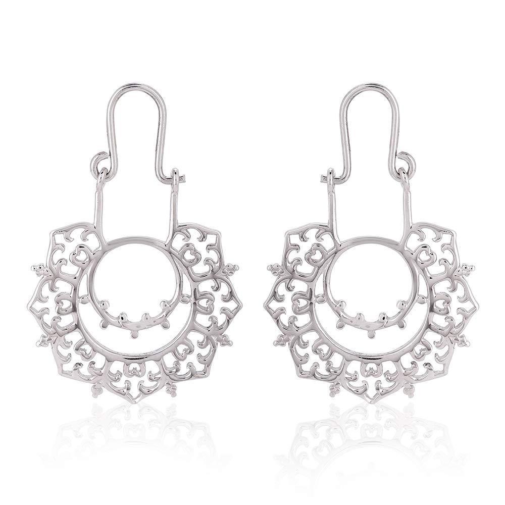 [Australia] - Vanbelle Rhodium Plated & High Polished 925 Sterling Silver Octagon Bali Hoop Earrings for Women and Girls 