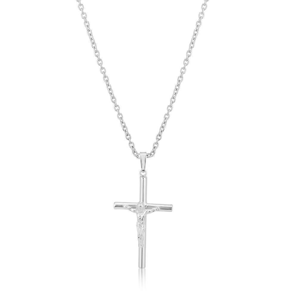 [Australia] - Vanbelle Rhodium Plated 925 Sterling Silver Crucifix Hollow Cross Pendant Necklace for Men and Women 