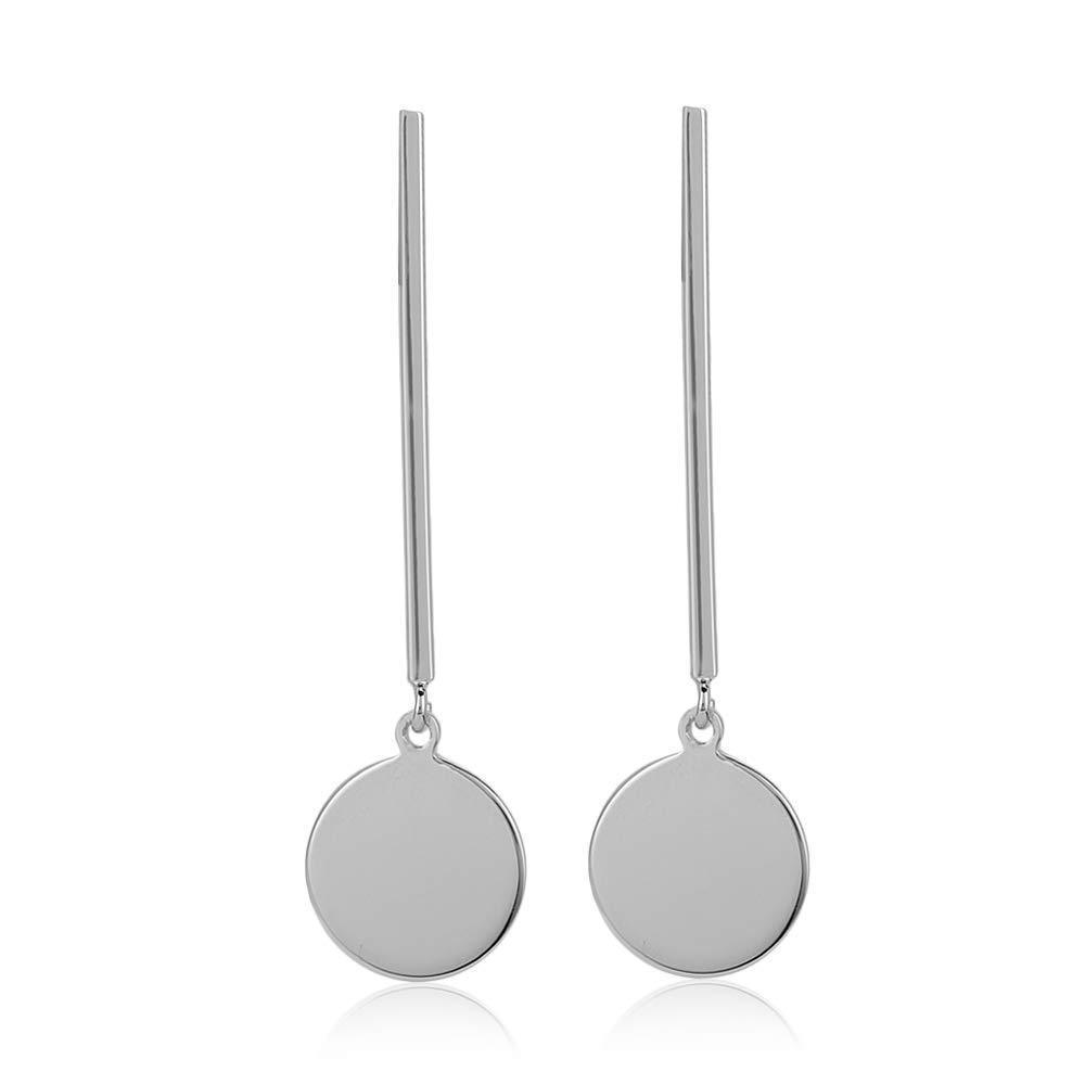 [Australia] - Vanbelle Rhodium Plated 925 Sterling Silver Circle & Bar Dangle Earrings for Women and Girls 