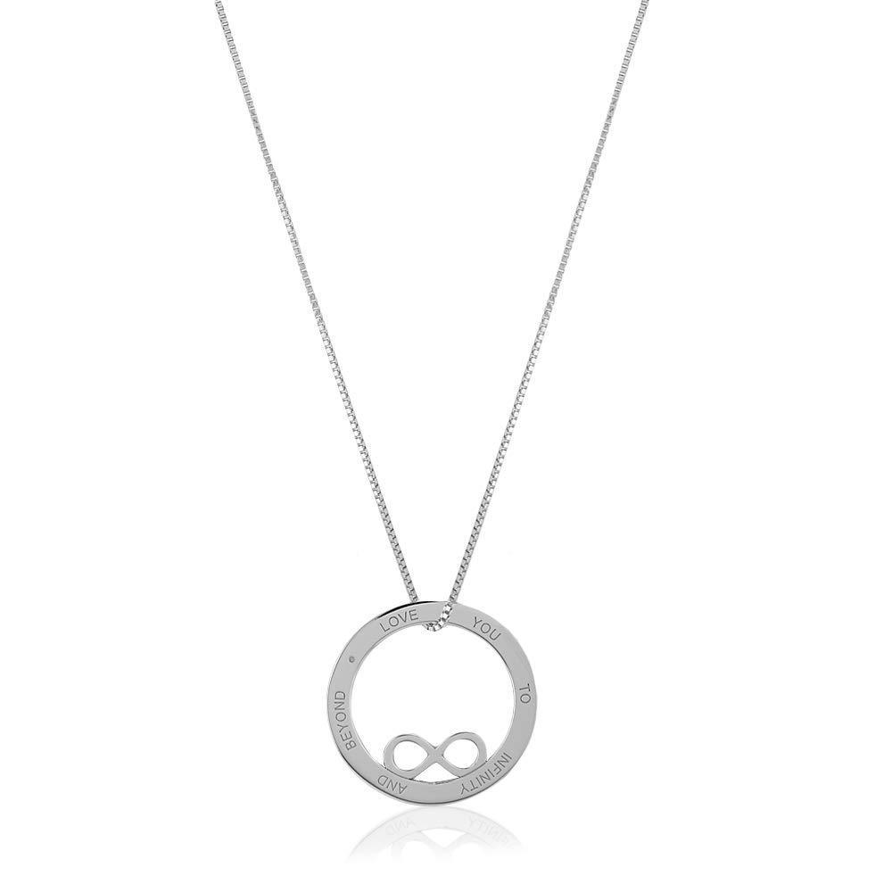 [Australia] - Vanbelle Rhodium Plated 925 Sterling Silver"Love You to Infinity & Beyond" Engraved Circle & Infinity Charm Necklace for Women and Girls 