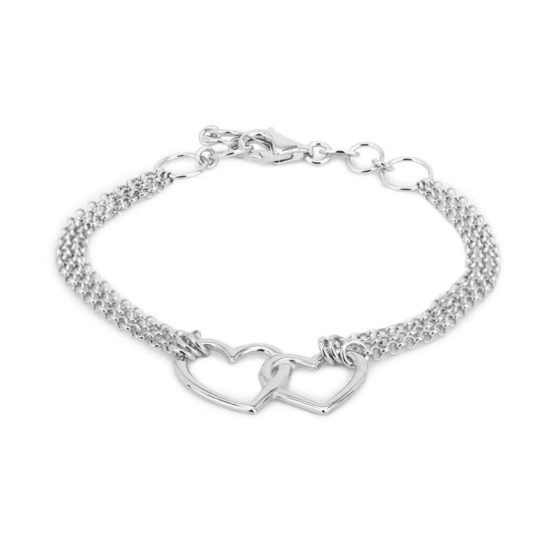 [Australia] - Vanbelle Rhodium Plated 925 Sterling Silver Interlocked Double Heart & Multi Chain Bracelet for Women and Girls 