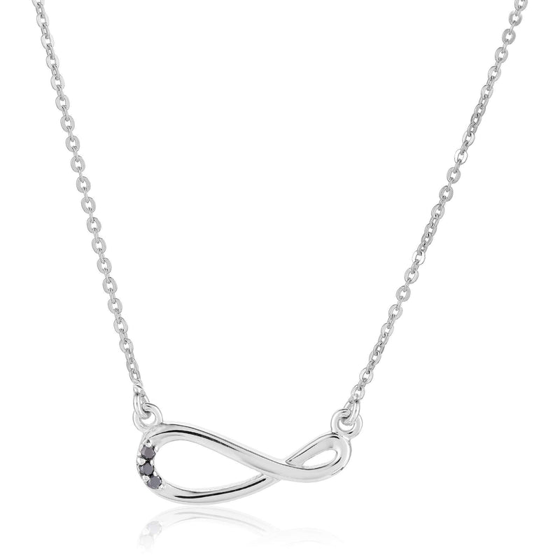 [Australia] - Vanbelle Diamond Accent Rhodium Plated 925 Sterling Silver Pendant Necklace 0.030 Carat Round-Shape (Black Color, I2-I3 Clarity) Curved Infinity Natural Diamond Pendant Necklace for Women 