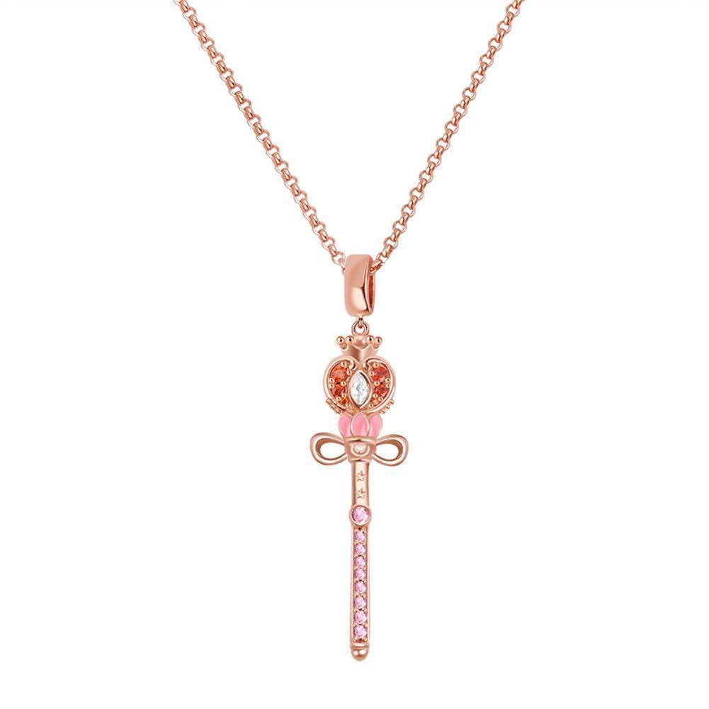 [Australia] - Gnoce Sailor Moon Wand Pendant Necklace Sterling Silver"Triumph over Evil" Adjustable Chain 18k Rose Gold Plated Y-Necklace with Czs Jewellery Gift for Women 