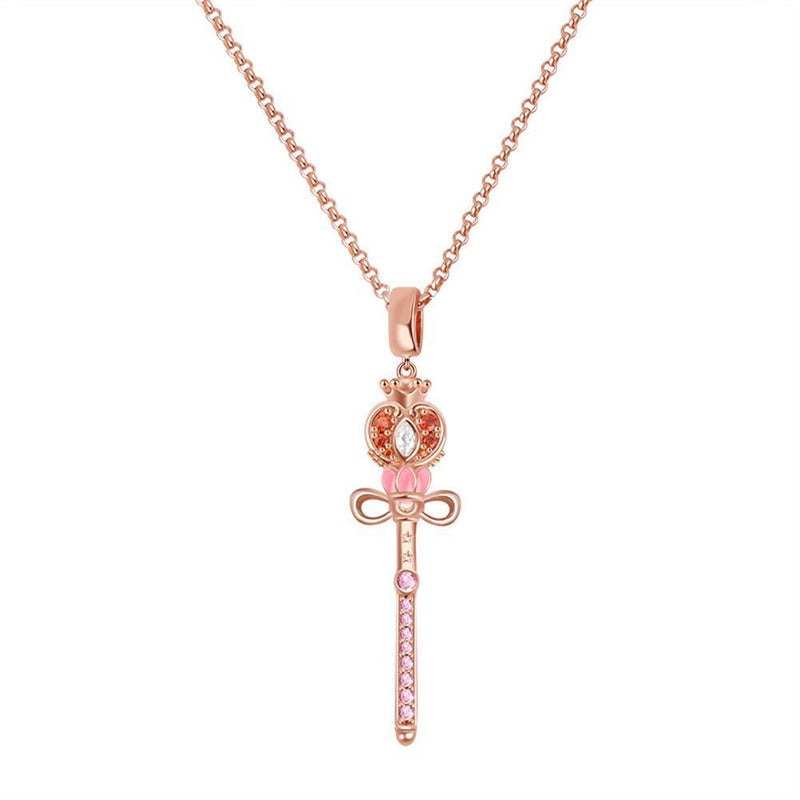 [Australia] - Gnoce Sailor Moon Wand Pendant Necklace Sterling Silver"Triumph over Evil" Adjustable Chain 18k Rose Gold Plated Y-Necklace with Czs Jewellery Gift for Women 