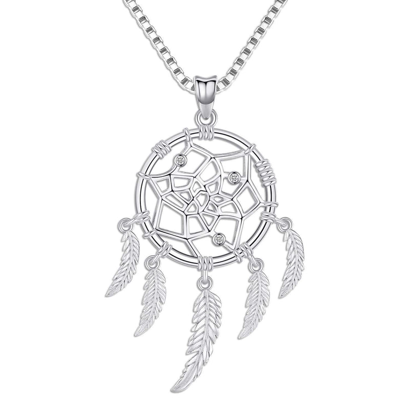 [Australia] - Sterling Silver Dream Catcher Necklace for Women Men,Dangling Feather Charm Pendant Chain,Silver Plated Dreamcatcher Pendant with Fine Jewellery Box,Mothers Birthdays Friendship Teen Girls Gifts 