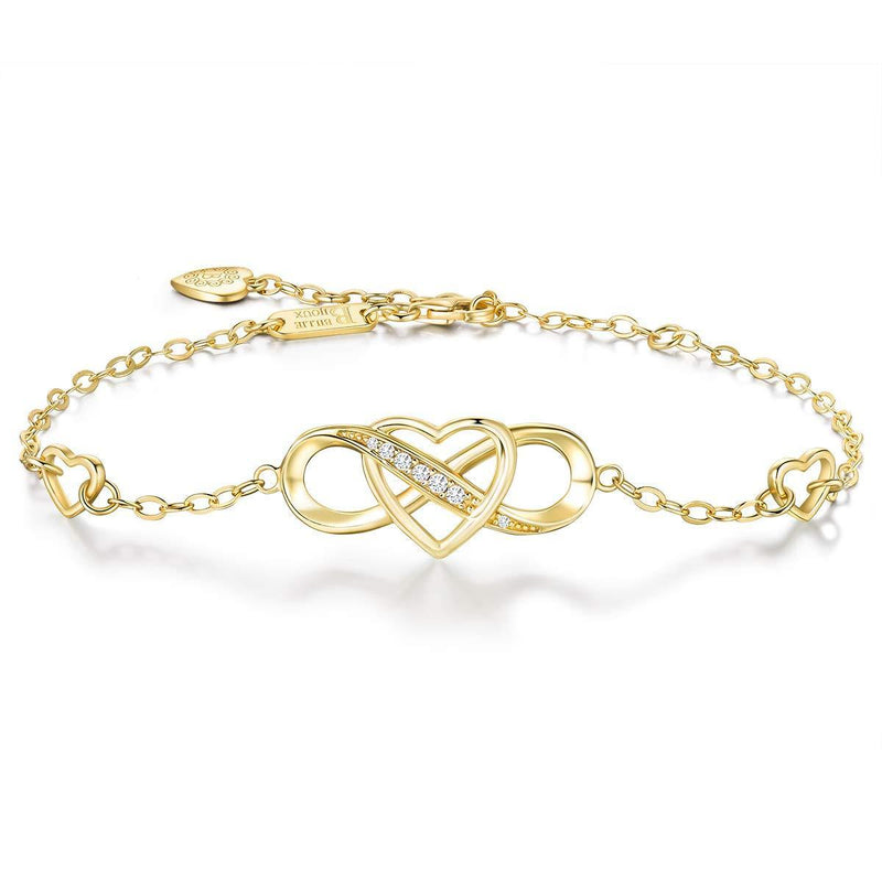 [Australia] - 925 Sterling Silver Infinity Bracelet – Billie Bijoux “Forever Love” Infinity Heart White Gold Plated Diamond Adjustable Bracelet Best Gift for Women Girls (C-Gold) 