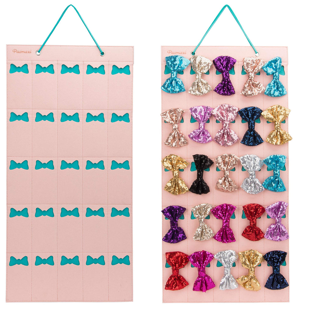 [Australia] - Color Hair Bow Holder for Little Girls, Hanging Hair Clips Storage Organizer for Hold Headband Barrettes, 25 Slots. (pink) pink 