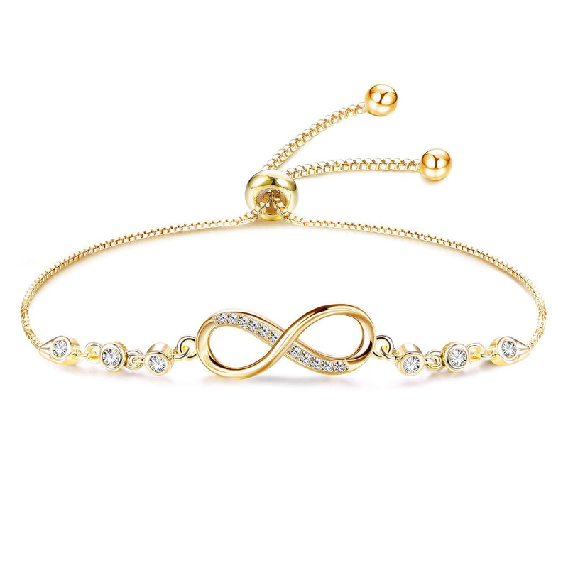 [Australia] - CASSIECA 925 Sterling Silver Infinity Bracelets for Women Girls Cubic Zirconia Love Charm Bracelet CZ Gift Christmas Mother's Day Valentine's Day Adjustable Rose Gold/Silver/Gold 