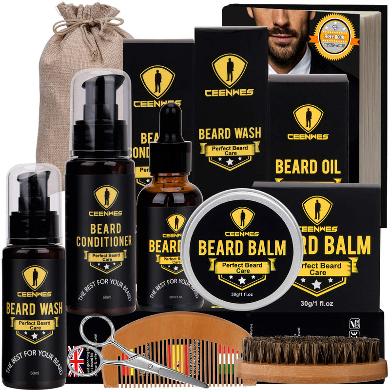 [Australia] - Beard Grooming Kit for Updraed 10 in 1 Beard Care Unique Gifts for Men, Free E-Book, Beard Oil, Beard Brush, Beard Comb, Beard Balm, Beard Shampoo&Mustache Scissors Beard Growth & Trimming Kit 
