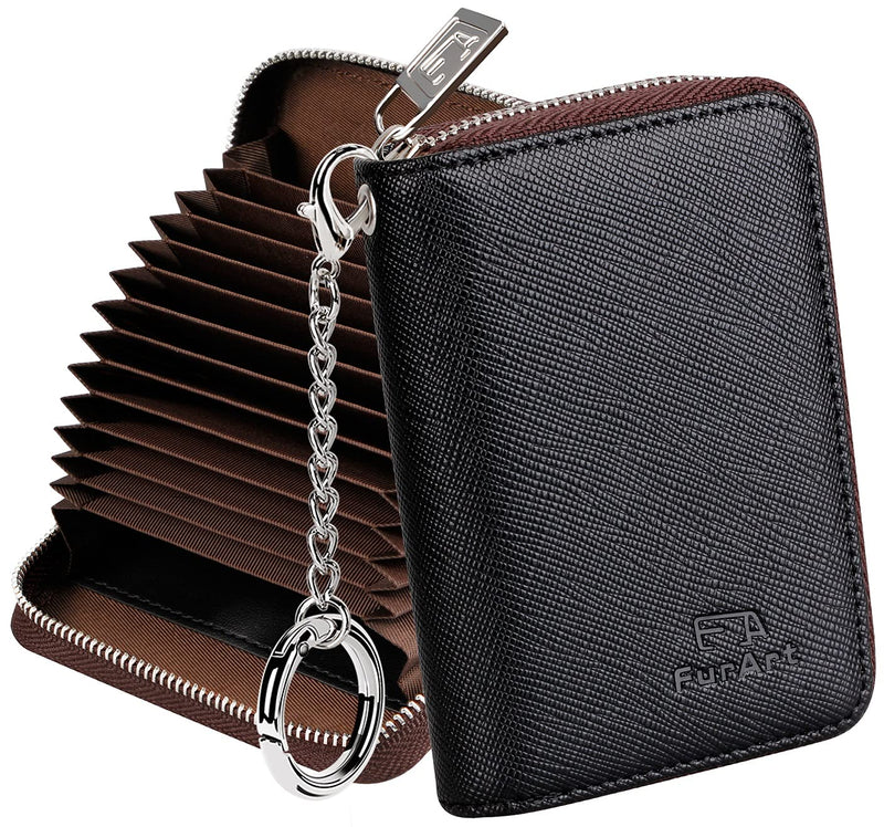 [Australia] - FurArt Credit Card Wallet, Zipper Card Cases Holder for Men Women, RFID Blocking, Key Chain, Compact Size Black 