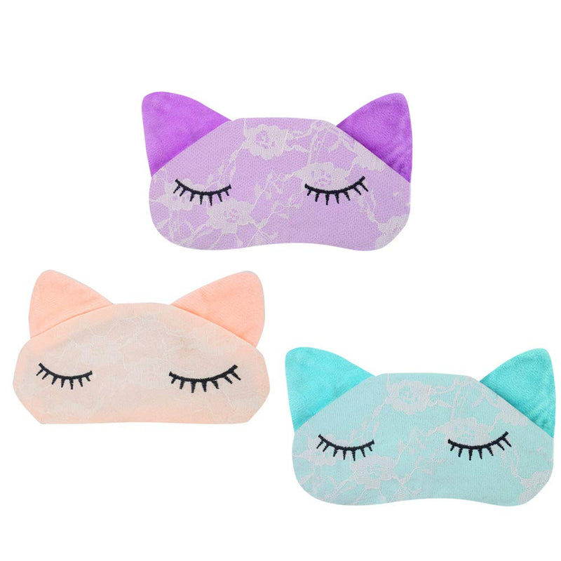 [Australia] - 3 Colors 3 Packs Cute Kids Masks Soft Fluffy Animal Cat Eye Mask for Sleeping Travel Breathable Eyeshade Cartoon Sleeping Mask 3 Count (Pack of 1) 