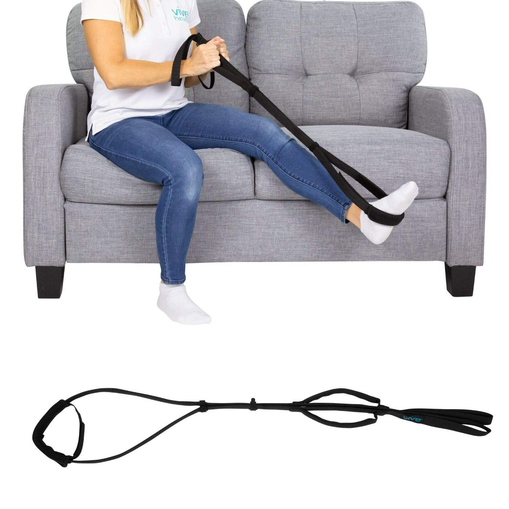 [Australia] - Vive Leg Lifter, Proflex Strap - Assist with Nylon Webbing for Recovery, Stretching - Feet Loop with Hand Grips - Lift and Stretch Foot, Calf - Rigid for Elderly, Handicapped, Injury, Car and Bed Black 