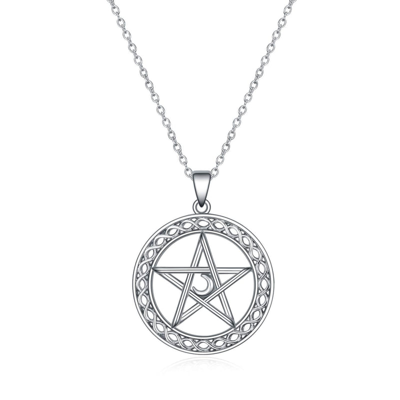 [Australia] - 925 Sterling Silver Pentagram Pentacle Pendant Necklace Wiccan Star Crescent Moon Necklaces Jewelry for Women Men Gifts 