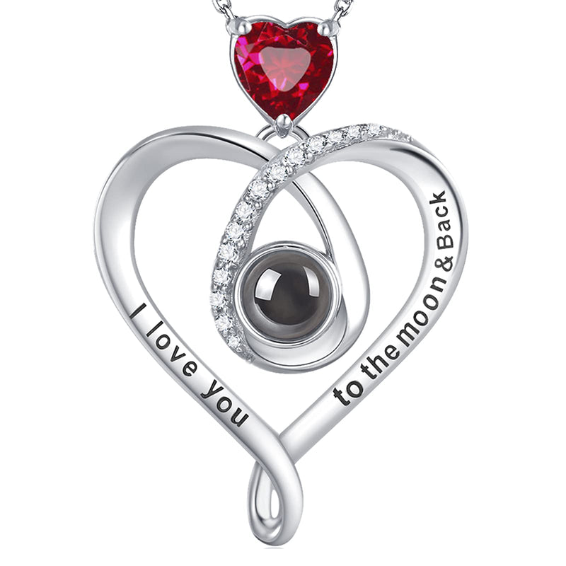 [Australia] - GinoMay July Birthstone Ruby Jewellery Women Birthday Gifts Mum Wife I Love You Necklace 100 Languages to the Moon and Back Pendant Sterling Silver 