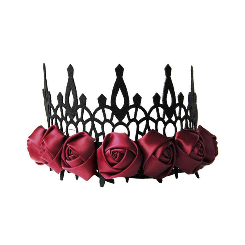 [Australia] - Minkissy Wedding Rose Crown Gothic Tiaras Headband Cosplay Hairpiece for Birthday Halloween Evening Party Headdress 