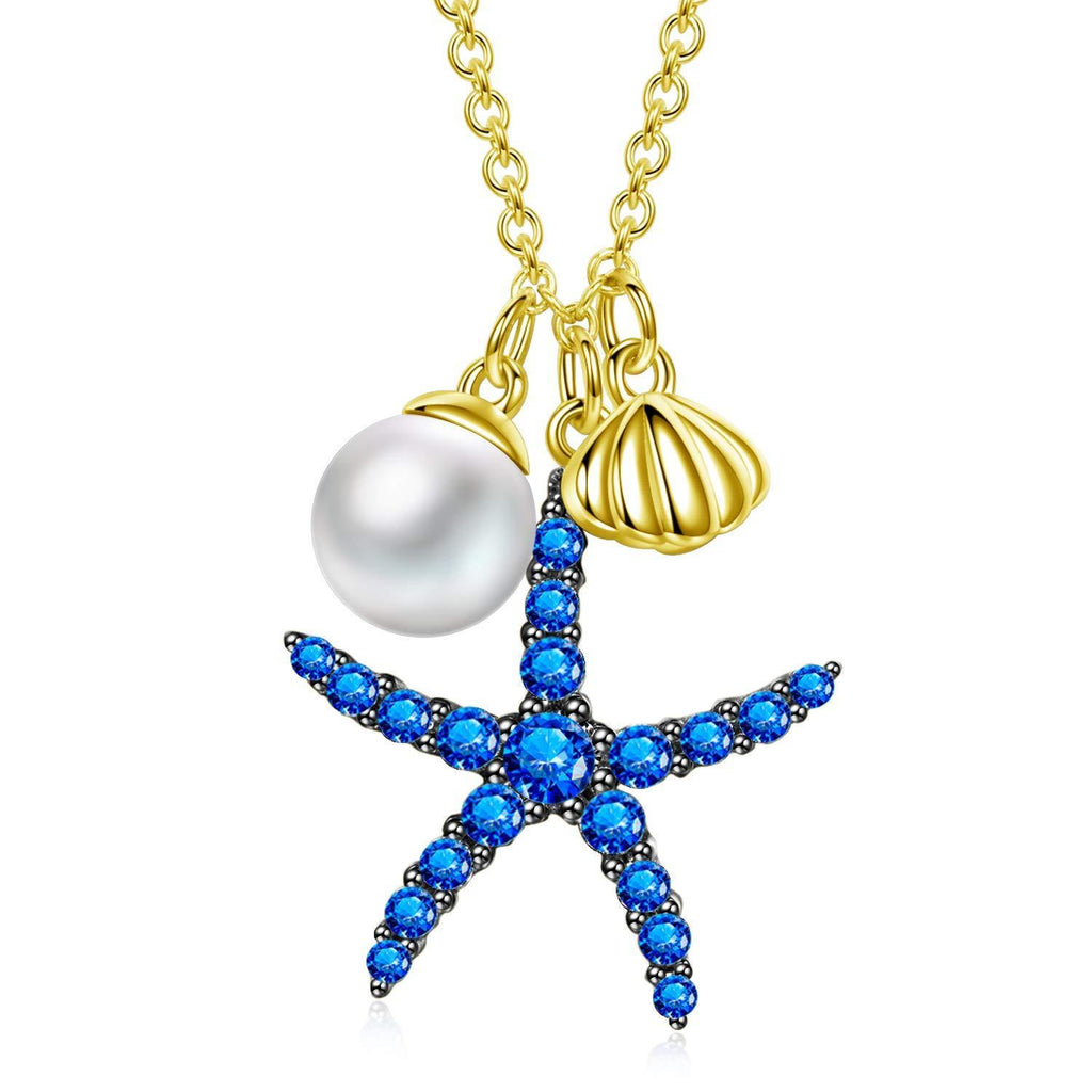 [Australia] - AVATAR Silver Necklace of The Sea Women's,Necklace 925 Sterling Silver with 3A Zircon, Shell Starfish Austria Pearl,Jewellery Gifts for Women Ladies Mom Child-Includ Gift Box Women Necklace 